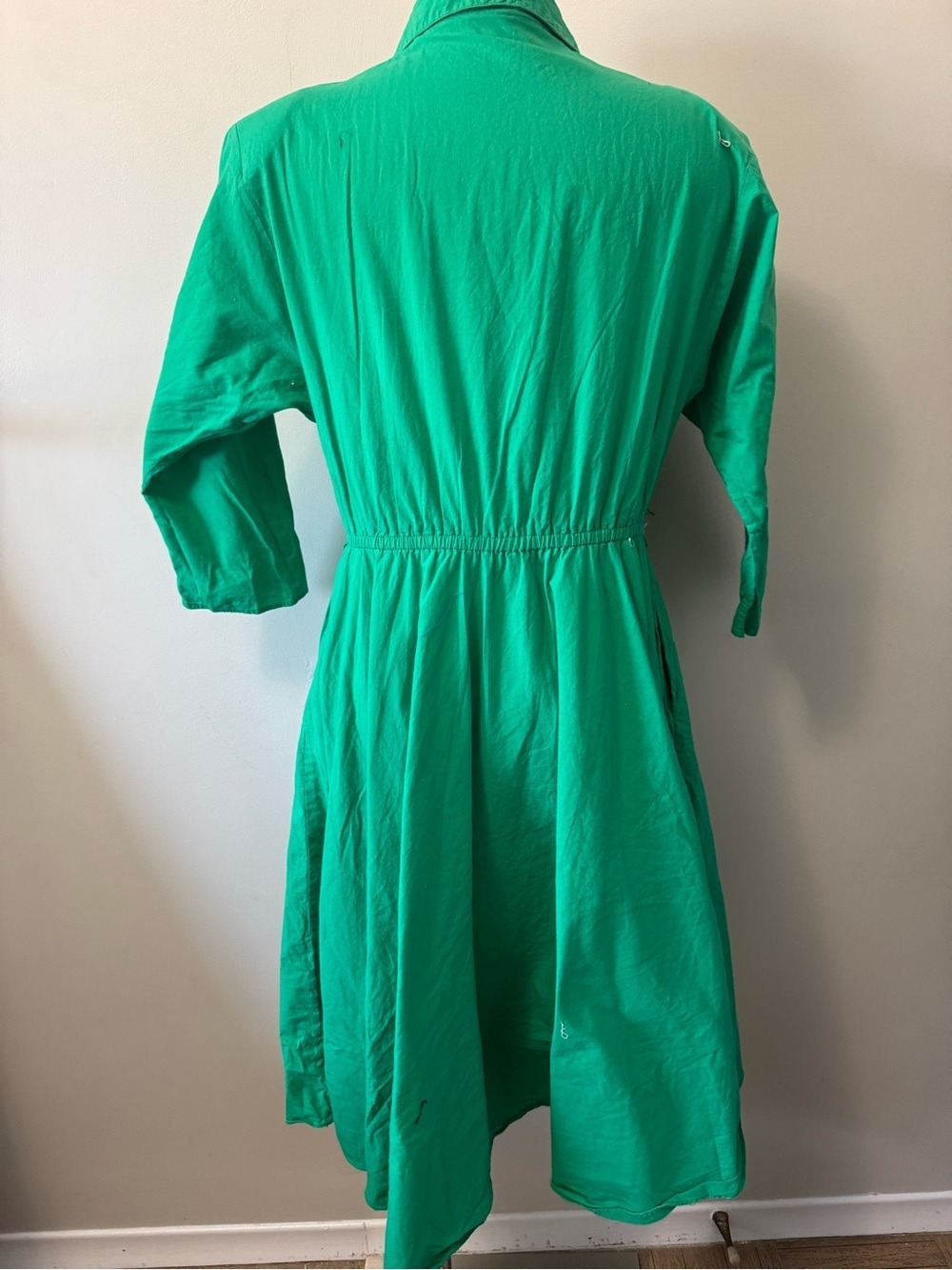 Vintage Dress Algo Emerald Green Long-Sleeve Collared Midi Dress Large - Picture 4 of 10